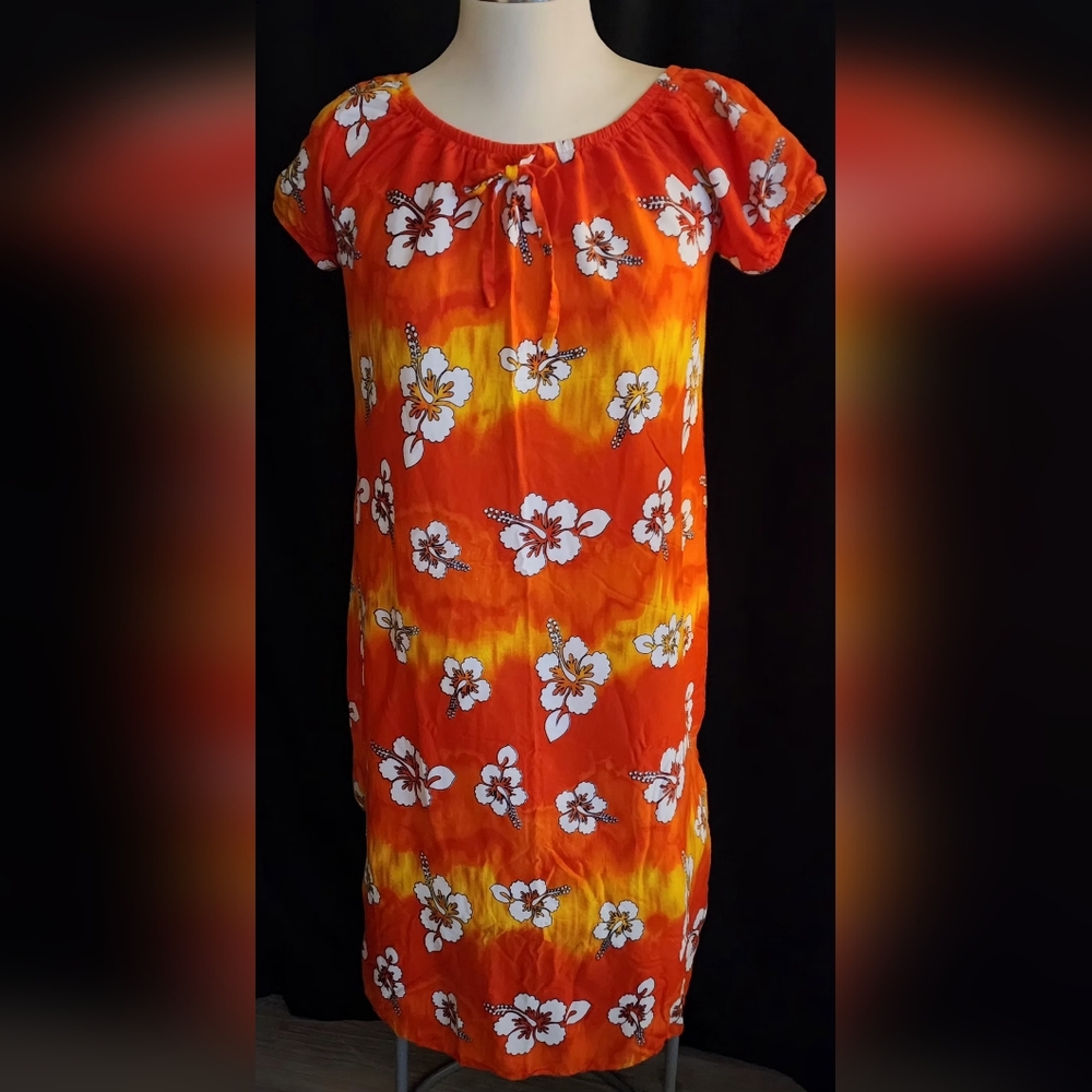Vintage Jamie Neon Orange‎ Hawaiian Dress With Pockets and Back Tie Size Small